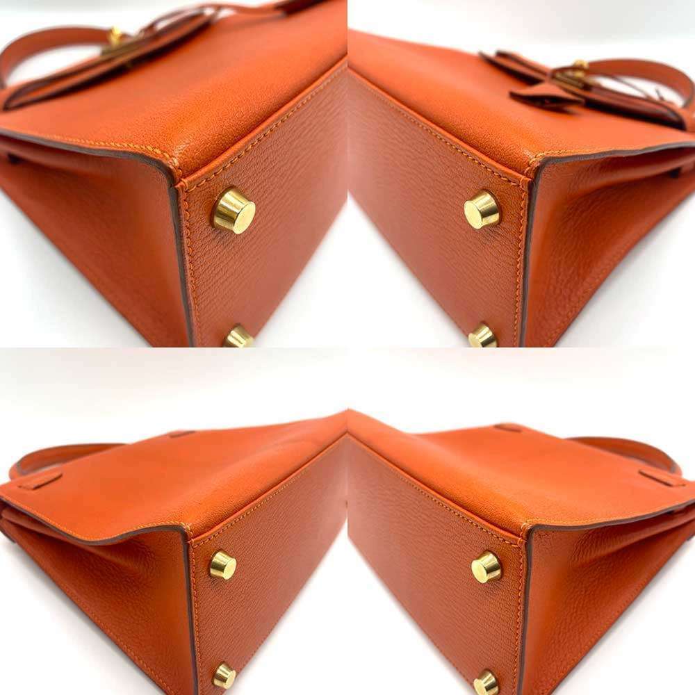 Hermes Kelly 25 Chevre Orange F Stamped Outside Stitching Hand Bag Shoulder S... - Picture 3 of 8